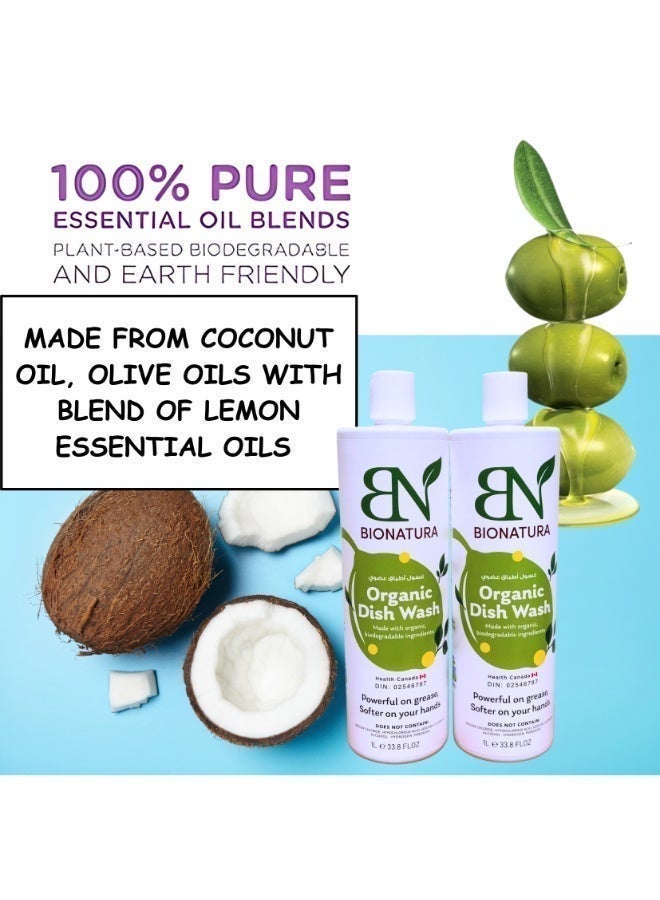 BioNatura Organic Dish Soap 1 Liter – Lemon Scent | Made from Olive & Coconut Oils | Natural, Plant-Based Dishwashing Liquid for Everyday Cleaning - Image 2